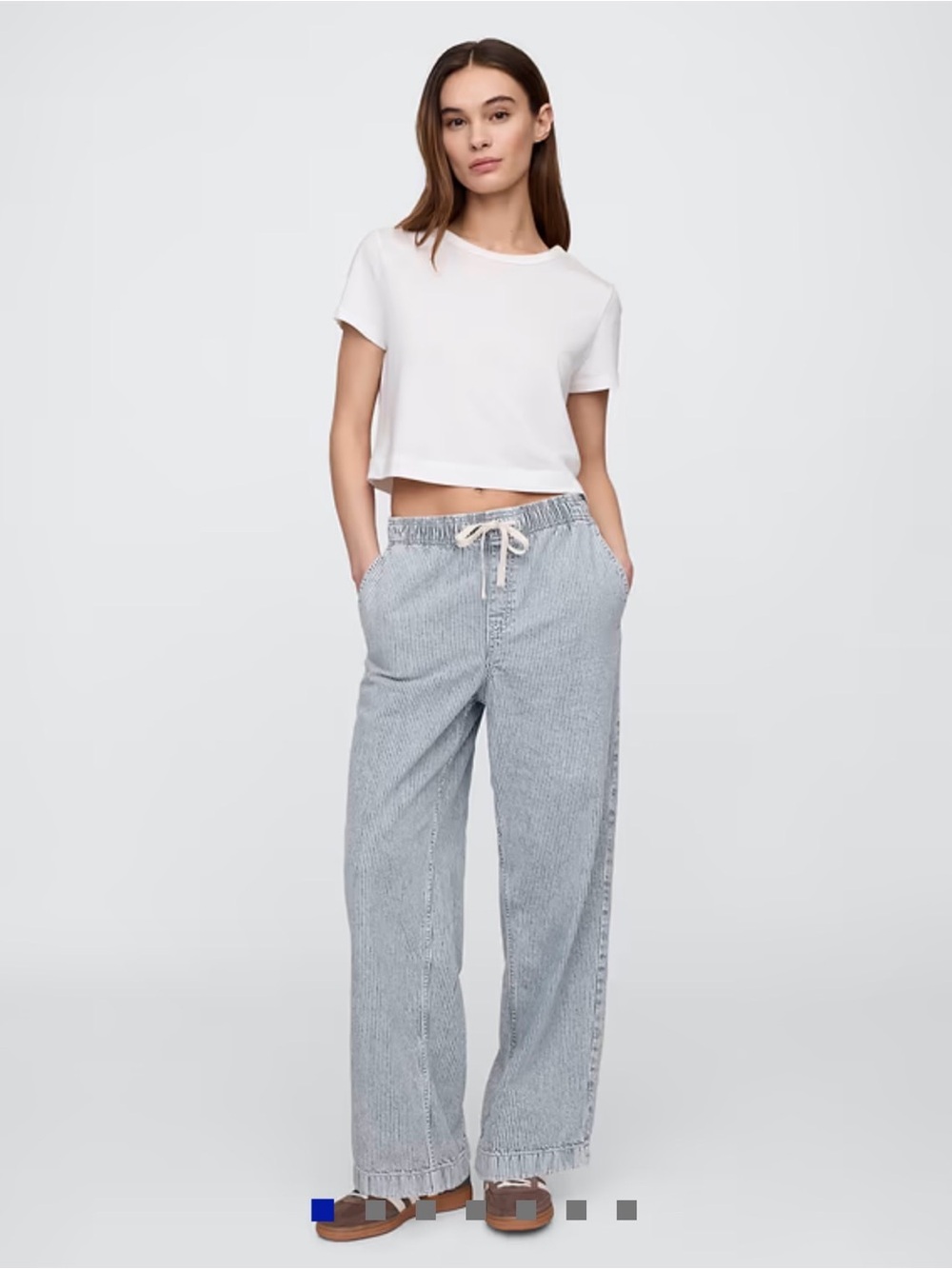 GAP Wide-Leg Drawstring Jeans in Light Blue Stripe